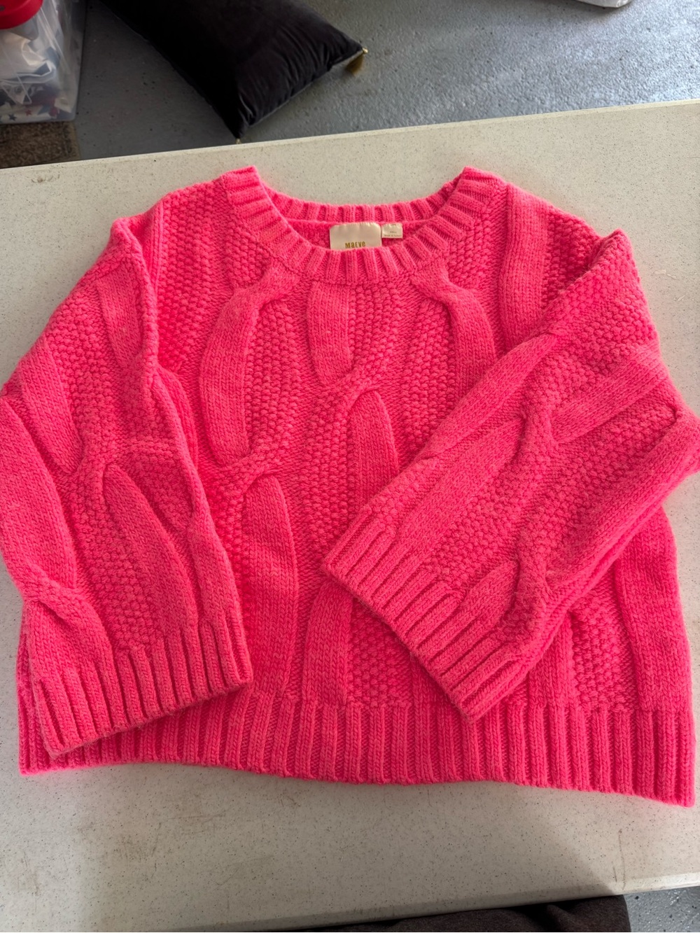 Anthropologie Chunky Cable Crewneck Sweater - Hot Pink